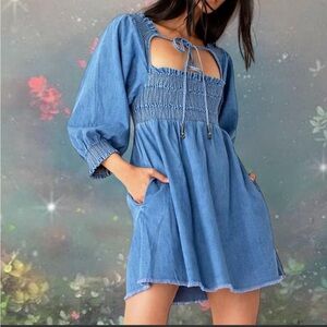 Free people puff sleeve denim dress